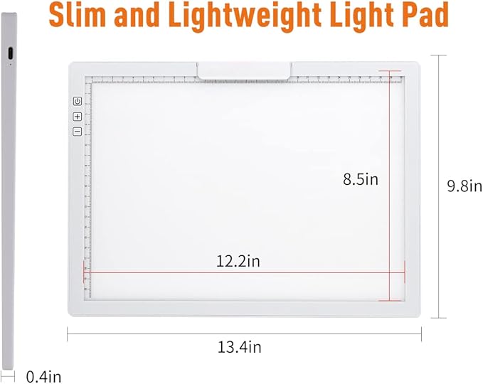 YINGWOND Rechargeable A4 LED Light Pad w/Built-in Riser Stands, 6 Levels of Brightness, Type-c Charging Port, Evenly Illuminated Light Box for Tracing, and Diamond Painting- (White)