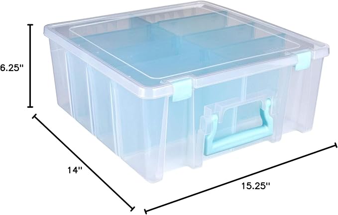 ArtBin 6990SA Super Satchel Double Deep Compartment Box - Art Storage with 8 Removable Compartments, Smart Closure for Craft Supplies (Clear & Aqua- Pack of 1)