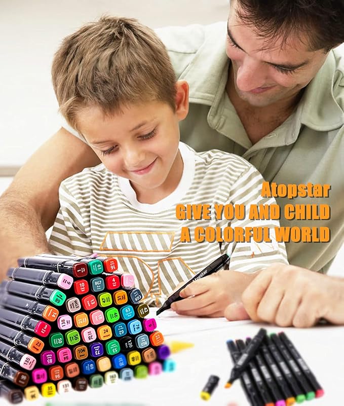 ATOPSTAR 80 Colors Alcohol Markers Artist Drawing Art for Kids Dual Tip Adult Coloring Painting Supplies Perfect Boys Girls Students Adult(80 Black Shell)