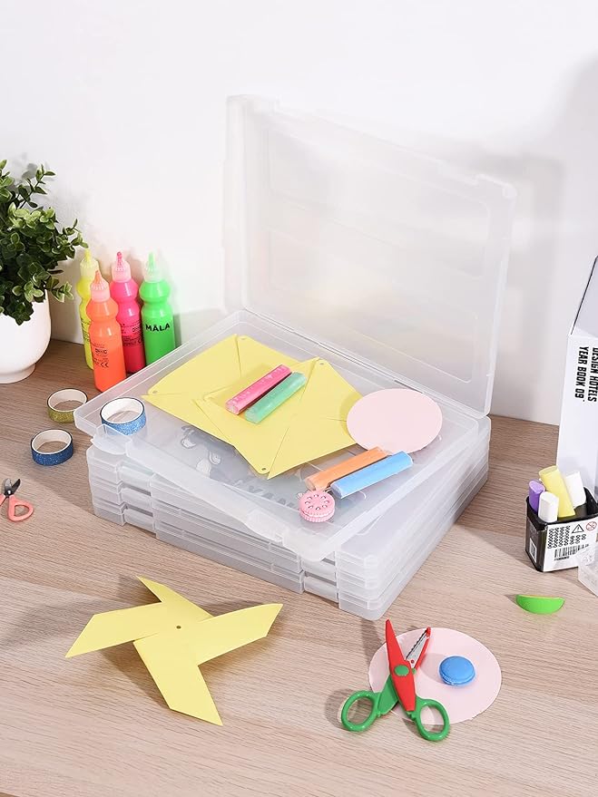 Denkee 8 Pack A4 Paper Organizer Box, Plastic Board Game Storage for Art Supplies 8.5" x 11" US Letter, Portable Scrapbook Paper Organizer Containers for Craft and Arts Storage (2 Inner Size)