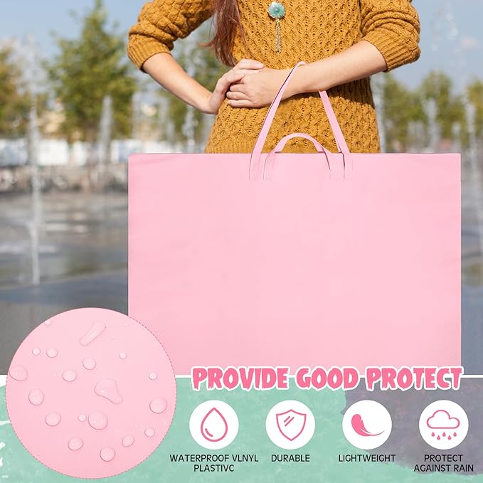 Abbylike 1 Pcs 48 x 36 Inch Art Portfolio Bag Large Size Art Supply Bag with Nylon Shoulder Waterproof Poster Board Painting Drawing Sketch Storage Carry Case for Artwork Gift Supplies (Pink)