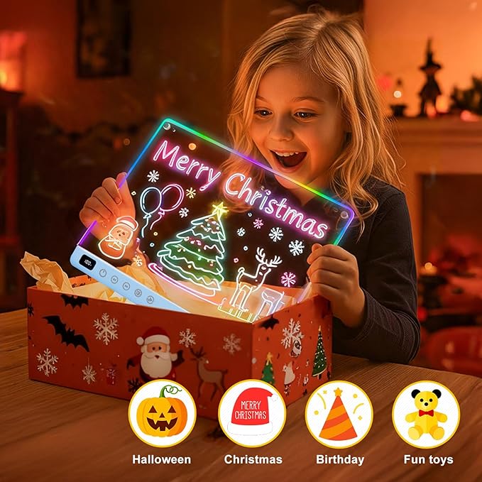 Led Drawing Board with 13 Light Effects, 16" Rechargeable Glow Doodle LED Note Board with Colors, Neon Light Up Drawing Tablet Gifts for Kids for Easter Birthday Christmas Gift Ideas