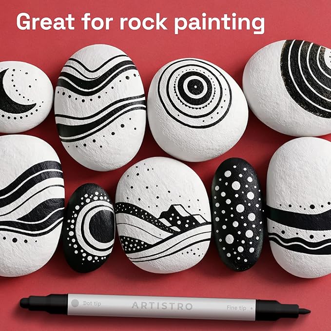 ARTISTRO 5 Precision Dual-Tip Acrylic Paint Markers – Paint Pens Set with Dot & Fine Tips for Fabric, Rock, Glass, Wood, Coloring Books – Classroom & Art Supplies Gift Teacher Appreciation Gift