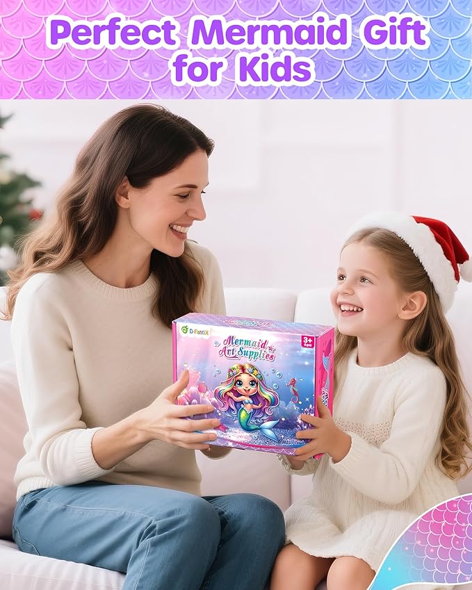 D-FantiX Mermaid Art Supplies Scented Washable Markers for Kids Ages 4-8, 63Pcs Arts and Crafts Kits with Convertible Bag, Travel Activity Drawing Stuff Coloring Set, Gift for 4-6-8-12 Year Old Girls