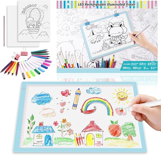 Light Up Tracing Board Kits Blue, 15" Writing Tracer Pad for Kids Ages 3-12, Drawing Tablet Supplies for Diamond Art Painting Accessories, Sketching Light Box Table for Boys Adults Holiday Gift Toys