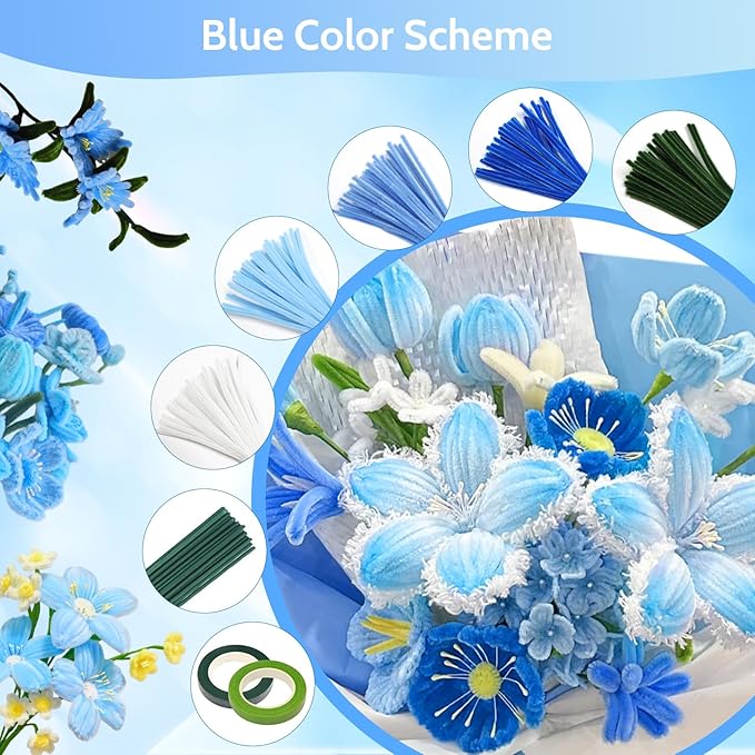 beanicus 700 PCS Pipe Cleaners Craft, Pipe Cleaners Flowers Kit with Handle, 14 Colors Chenille Stems with 18 Flowers Instruction, Art and Craft Supplies