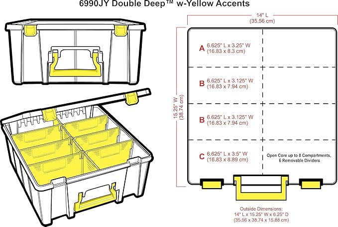 ArtBin 6990JY Super Satchel Double Deep Compartment Box - Art Storage with 8 Removable Compartments, Smart Closure for Craft Supplies (Yellow- Pack of 1)