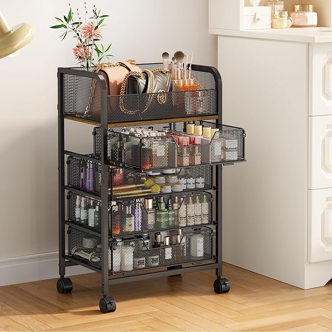 Yociyoga 5-Tier Craft Cart with Wheels-Rolling Storage Cart with Drawers,Rolling Utility Cart with DIY Divider,Art Supply Organizer Cart,Rolling Cart with Drawers,Craft Organizers and Storage,Black