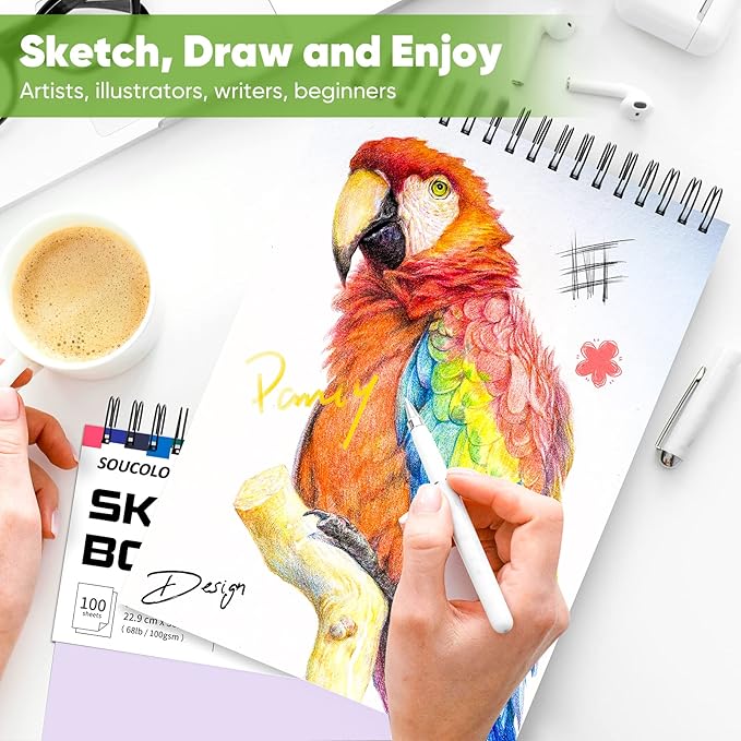 Soucolor 9" x 12" Sketch Book, Gifts for Women Morther, Birthday Gifts for Women, Thank You Gifts, Stocking Stuffers, 2 Packs 100-Sheets Each (68lb/100gsm) Drawing Pad