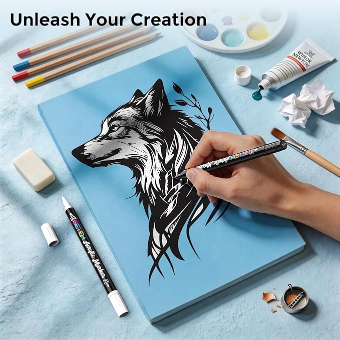 Betem Dual Tip Acrylic Paint Pens, Black & White Paint Markers for Glass, Window, Fabric, Wood, Rock, Canvas, Acrylic Markers with Fine & Brush Tip, Art & Craft Supplies, Teacher Appreciation Gift