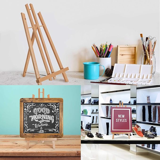 U.S. Art Supply 18" Large Tabletop Display Easel - Beechwood Artist A-Frame Display Stand, Wooden Easel for Painting, Canvas Stand, (Pack of 6) Classrooms Events Photo Picture Sign Holder