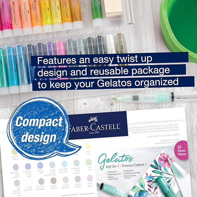 Faber-Castell Gelatos Gift Set: 28 Watercolor Gel Crayons and Art Supplies for Painting, Drawing & Journaling, Versatile Art Pigment Crayons, Gel Sticks for Mixed Media