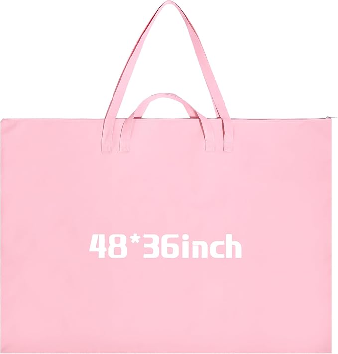 Abbylike 1 Pcs 48 x 36 Inch Art Portfolio Bag Large Size Art Supply Bag with Nylon Shoulder Waterproof Poster Board Painting Drawing Sketch Storage Carry Case for Artwork Gift Supplies (Pink)