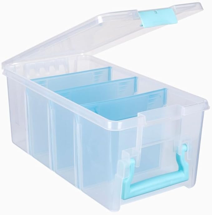 ArtBin 6925AA Semi Satchel with Removable Dividers, Portable Art & Craft Organizer with Handle, [1] Plastic Storage Case, Clear - Aqua Accents (Pack of 4)