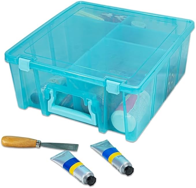 ArtBin 6990AA Super Satchel Double Deep Compartment Box - Art Storage with 8 Removable Compartments, Smart Closure for Craft Supplies (Aqua Mist- Pack of 1)