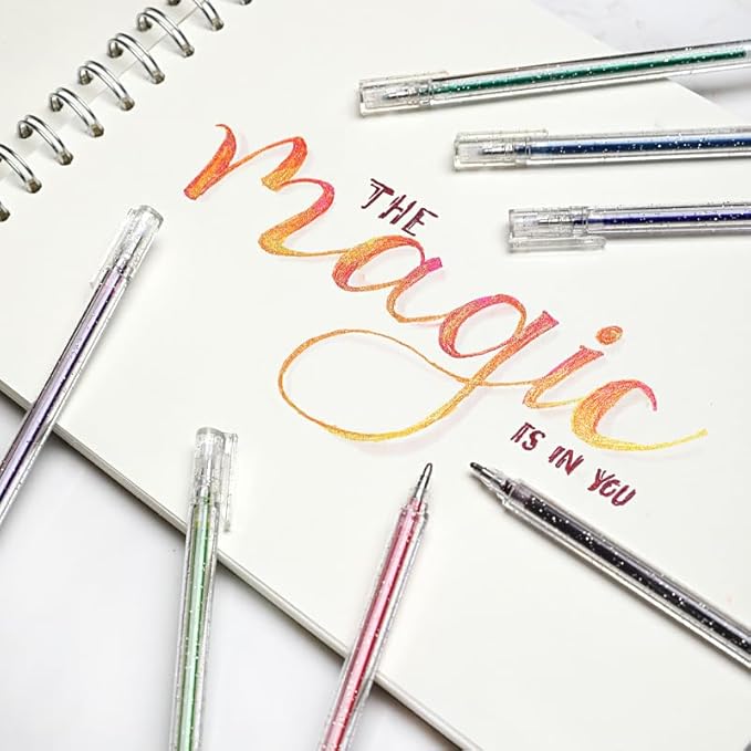 Grabie Capped Glitter Gel Pens, 18 Colors Vibrant Metallic Sparkle Gel Ink Pens for Adult Coloring Books, Drawing, Journaling, Scrapbooking & DIY Crafts, Smooth Writing Colored Art Pens