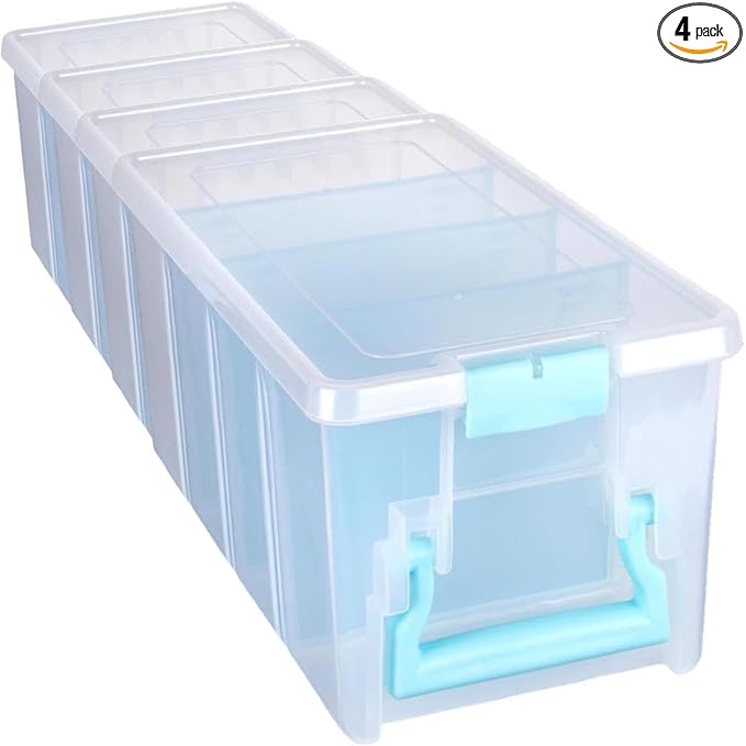 ArtBin 6925AA Semi Satchel with Removable Dividers, Portable Art & Craft Organizer with Handle, [1] Plastic Storage Case, Clear - Aqua Accents (Pack of 4)