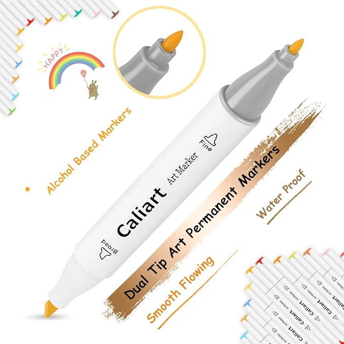 Caliart Markers, 168 Colors Dual Tip Art Markers Sketch Pens Permanent Alcohol Based, with Case for Adults Artists Drawing Illustration Sketching Coloring