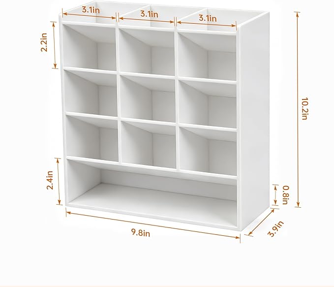 BEYGORM White Acrylic Vertical Marker Organizer for 150 Markers with 13 Compartments, Angled Pen & Pencil Holder, Large Desk Stationery & Art Supply Storage for Office & School (10.2 x 9.8 x 4 Inch)