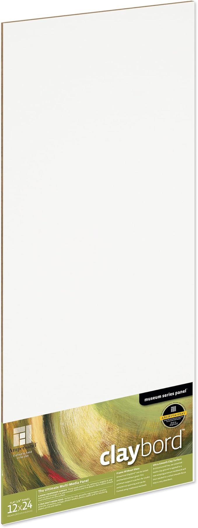 Ampersand Art Supply Claybord | 12" x 24" | 1/8" Flat Profile | Kaolin Clay Painting Panel for Acrylic, Ink, Watercolor & Mixed Media | Canvas & Paper Alternative