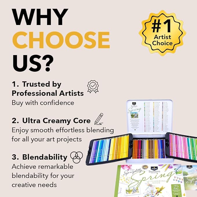 Castle Art Supplies 72 Spring Colored Pencils Set | Wax-Based Pencils with Soft, Smooth Cores | Spring-Inspired Palette for Adult Artists | Organized in Display Tin | Seasons Collection