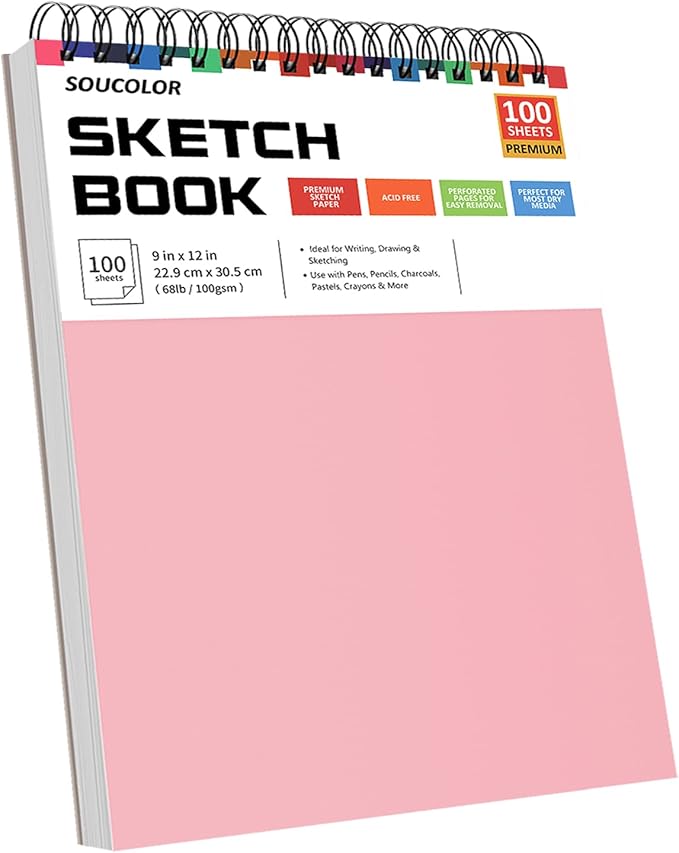 Soucolor 9"x12" Sketch Book 2-Pack: Bithday Art Supplies, Creative Gift Set for Birthdays, Art Projects, and All-Season Crafting