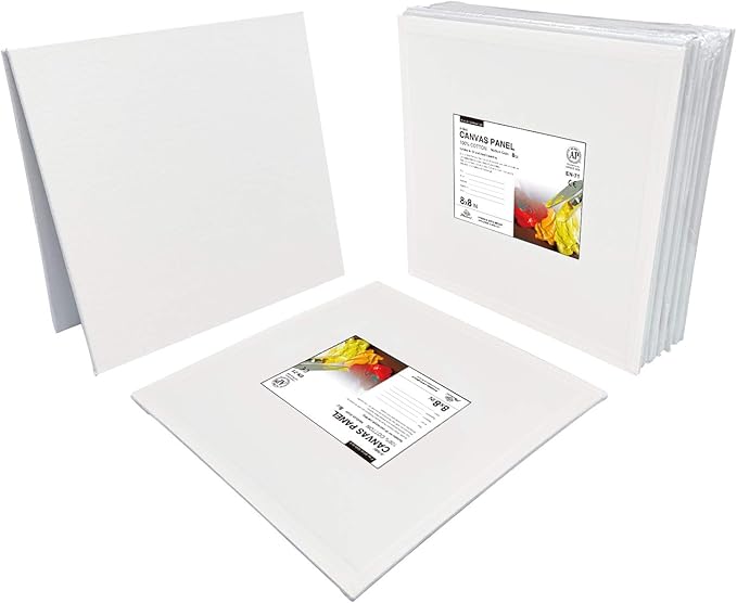 PHOENIX Painting Canvas Panels 8x8 Inch, 12 Value Pack - 8 Oz Triple Primed 100% Cotton Acid Free Square Canvas Boards for Painting, White Blank Flat Canvas Boards for Acrylic, Oil Paints