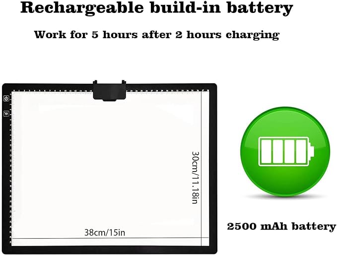 YINGWOND Wireless Rechargeable A3 LED Light Pad w/Built-in Foldable Stand, 3 Color Tone, 6 Levels of Brightness, Battery Powered Evenly Illuminated Light Box for Tracing Drawing and Diamond Painting