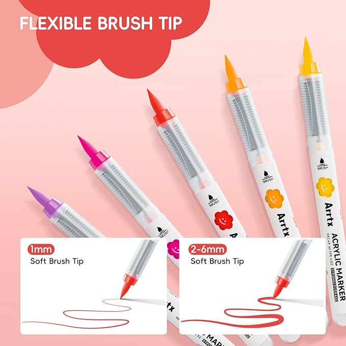 Arrtx 60 Colors Direct Liquid Ink Acrylic Marker, Brush Tip Coloring Drawing Cartoon Anime Comic, Art Supplies for Stone, Glass, Egg, Wood, DIY Crafts