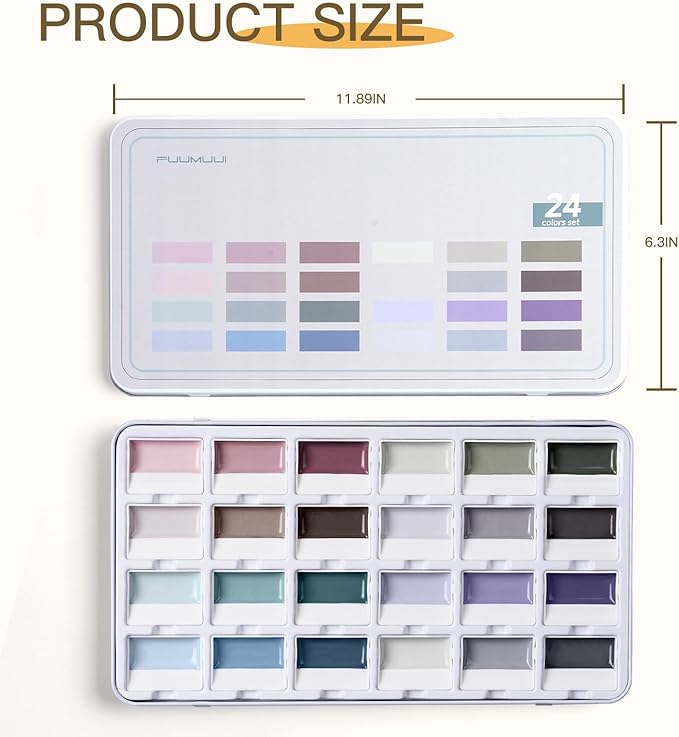 Fuumuui Watercolor Paint Set- 24 Color Opaque Semi-Moist Watercolor Paint, Gray Palette Sets Professional Adult Beginner Artist Supplies for Realistic Landscape Portrait Art Painting