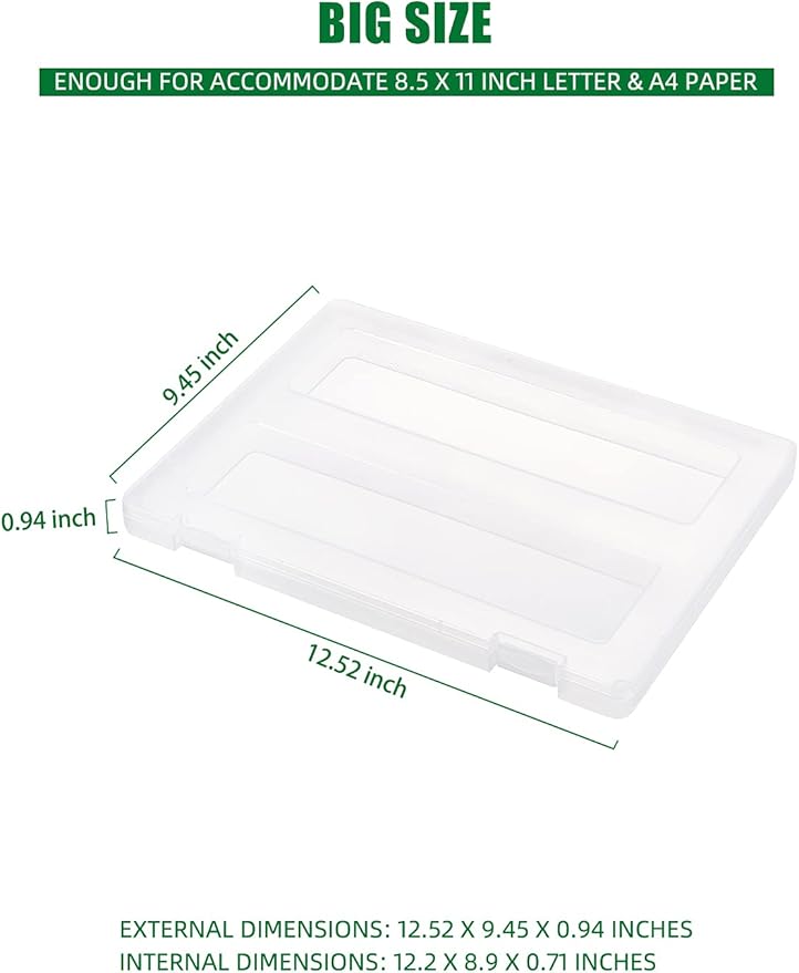 Denkee 8 Pack A4 Paper Organizer Box, Plastic Board Game Storage for Art Supplies 8.5" x 11" US Letter, Portable Scrapbook Paper Organizer Containers for Craft and Arts Storage (2 Inner Size)