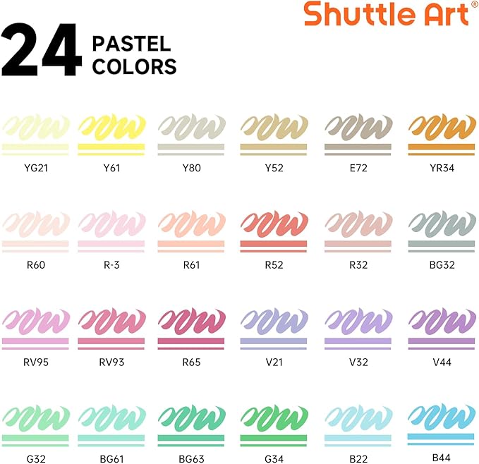 Shuttle Art Automatic Ink Control Acrylic Paint Markers, 24 Pastel Colors Brush Tip Acrylic Paint Pens for Rock Painting, Ceramic, Wood, Canvas, Glass, Stone, Fabric, Card Making, DIY & Art Supplies