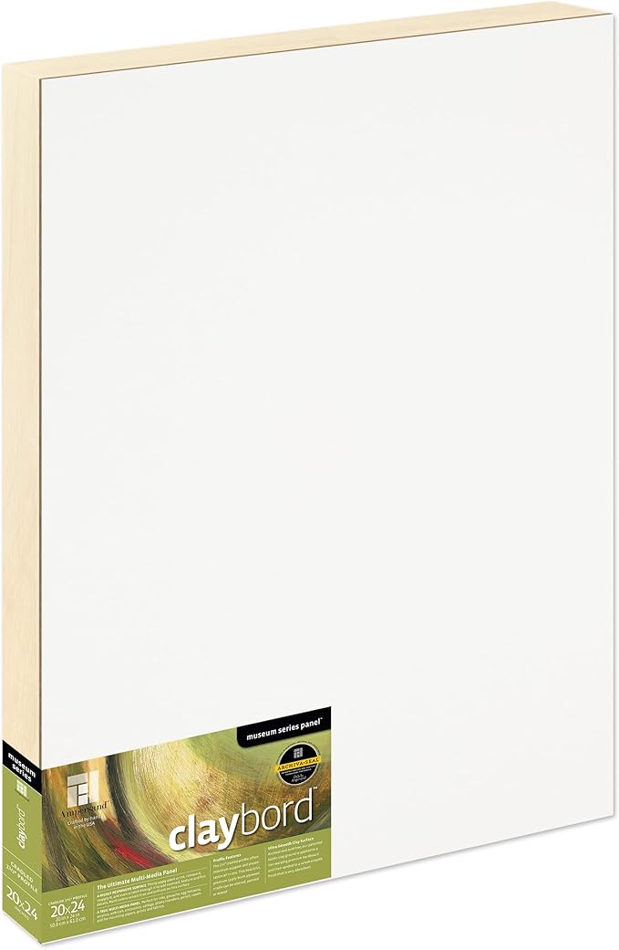 Ampersand Art Supply Claybord | 20" x 24" | 1-1/2" Cradled Profile | Kaolin Clay Painting Panel for Acrylic, Ink, Watercolor & Mixed Media | Canvas & Paper Alternative