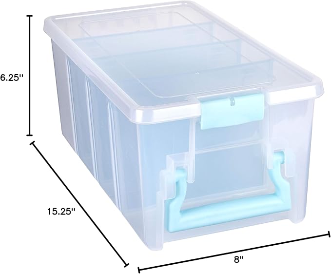 ArtBin 6925AA Semi Satchel with Removable Dividers, Portable Art & Craft Organizer with Handle, [1] Plastic Storage Case, Clear - Aqua Accents (Pack of 4)