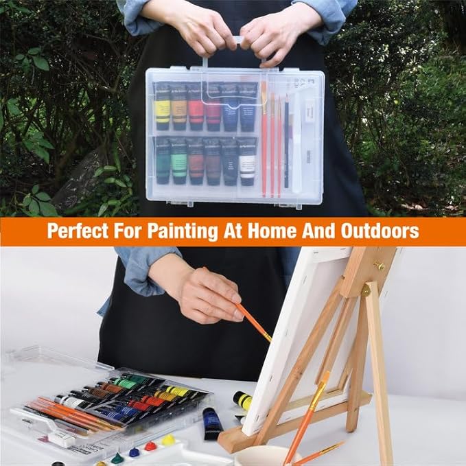 Artbreezing Acrylic Paint Set with Tabletop Easel, Acrylic Paints, Canvases, Brushes, Apron, Storage Box, All-in-One Giftable Art Set for All Skill Levels, Ideal for Adults, Kids,Total 25-piece.