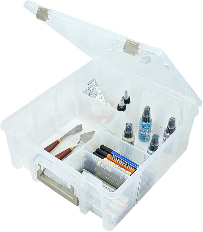 ArtBin 6990SO Super Satchel Double Deep Compartment Box - Art Storage with 8 Removable Compartments, Smart Closure for Craft Supplies (Gold - Pack of 1)