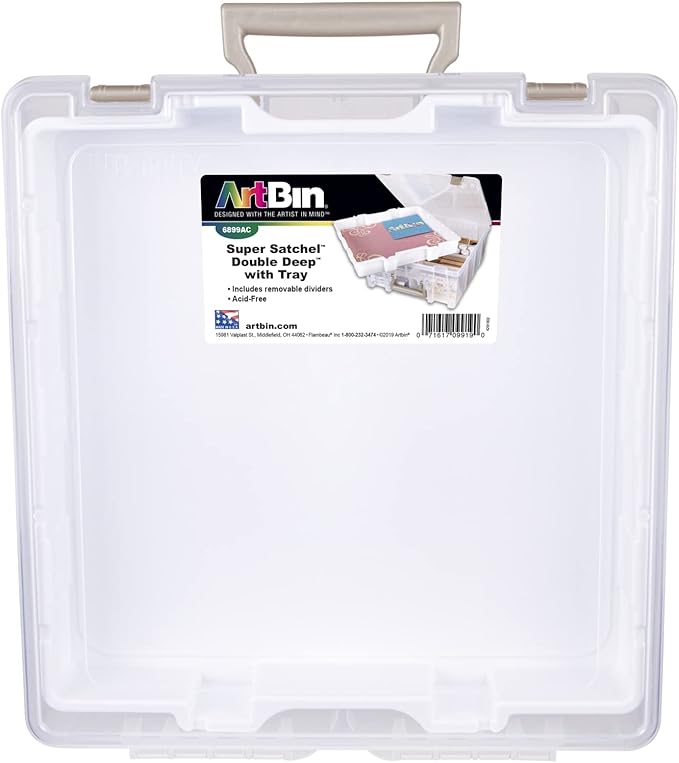 ArtBin 6899AZ Super Satchel Double Deep with Lift-Out Tray Storage Container, Portable Arts & Crafts Organizer with Removable Dividers, Clear