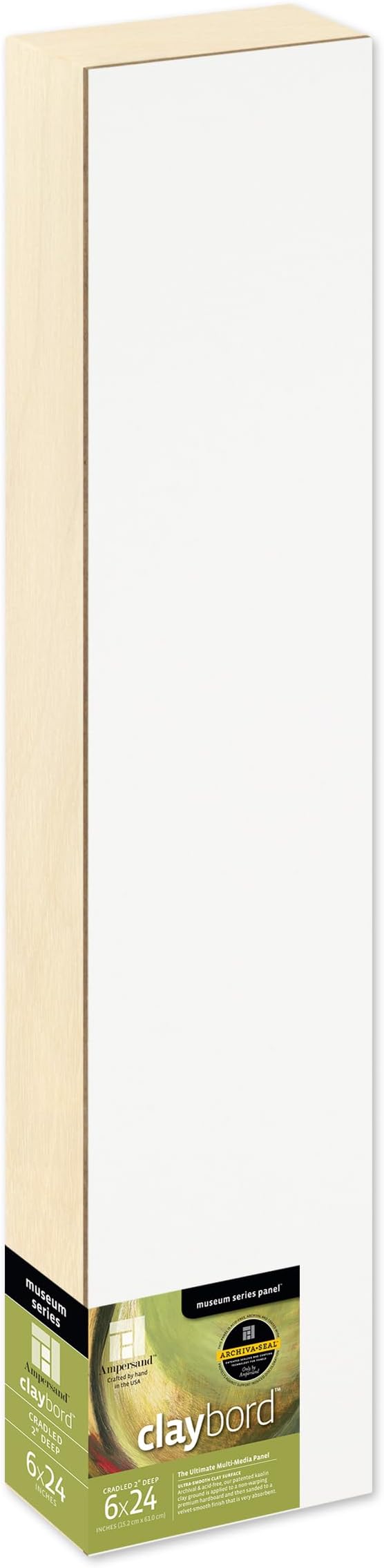 Ampersand Art Supply Claybord | 6" x 24" | 2" Cradled Profile | Kaolin Clay Painting Panel for Acrylic, Ink, Watercolor & Mixed Media | Canvas & Paper Alternative