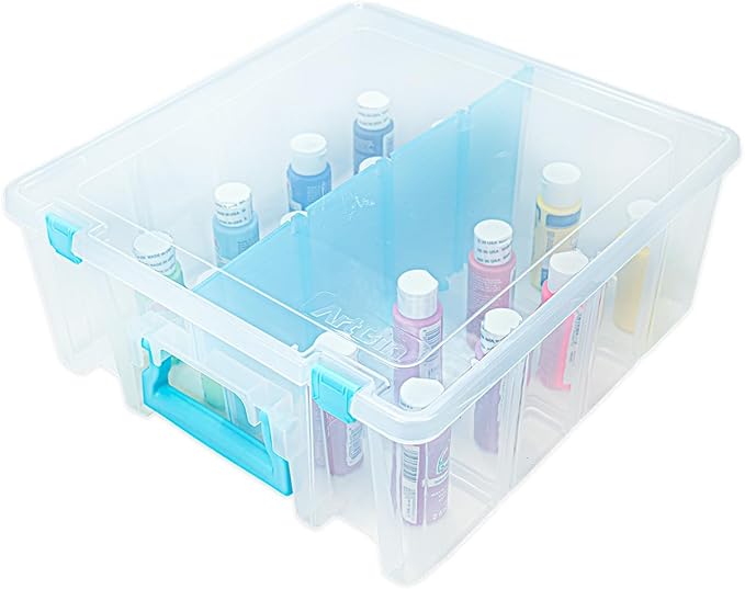 ArtBin 6990RH-AMZ Super Satchel Double Deep Compartment Box - Art Storage with 8 Removable Compartments, Smart Closure for Craft Supplies (Aqua- Pack of 3)