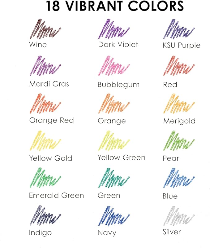 Grabie Capped Glitter Gel Pens, 18 Colors Vibrant Metallic Sparkle Gel Ink Pens for Adult Coloring Books, Drawing, Journaling, Scrapbooking & DIY Crafts, Smooth Writing Colored Art Pens