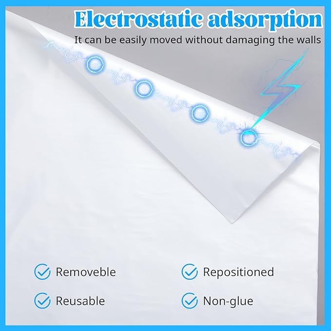 18in x 100ft Static Cling White Board Dry Erase Wallpaper Sticker, Removable Reusable Whiteboard Paper for Wall, No Adhesive No Residue, Stain-Proof White Board Dry Erase Roll for Office, Classroom