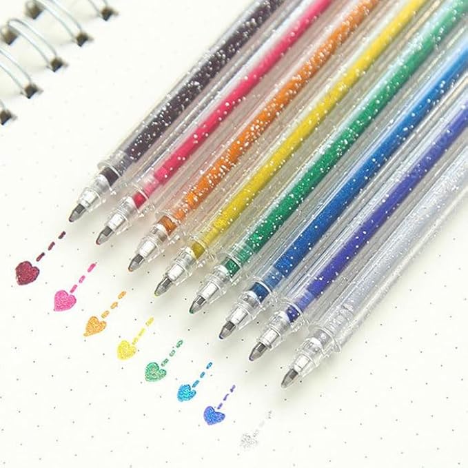 Grabie Capped Glitter Gel Pens, 12 Colors Metallic Sparkle Gel Ink Pens for Adult Coloring Books, Drawing, Journaling & DIY Crafts, Vibrant Neon & Colored Gel Pens, Smooth Writing Art Pens