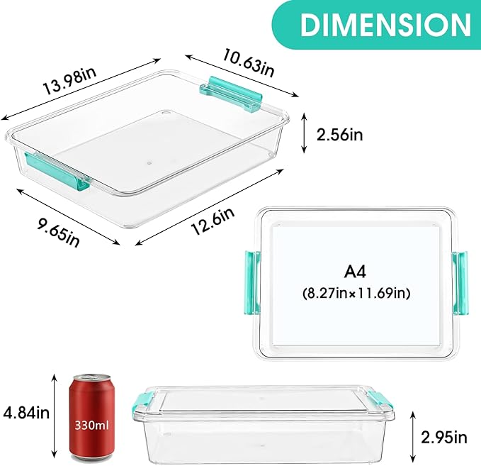 Stebopum 6 QT Clear Plastic Storage Bins with Lids, Stackable Sensory Bin Tools, Arts Crafts Organizers and Storage Containers with Lids for Home, Office, Classroom and Workshop Organization, 4 Pack