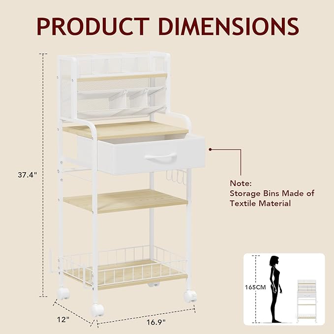 Homsorout Art cart, 3 Tier Rolling Cart - Utility Cart with Storage Drawer and Wheels, Versatile Art & Craft Organizer for Home, Office, or Studio Ideal for Storing Brushes, Paints （ White）