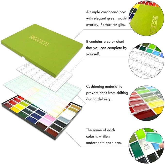 Kuretake GANSAI TAMBI Watercolor paint set 48 Colors, Professional-quality art supplies for artist, drawing, sketch, Non-Toxic, Made in Japan