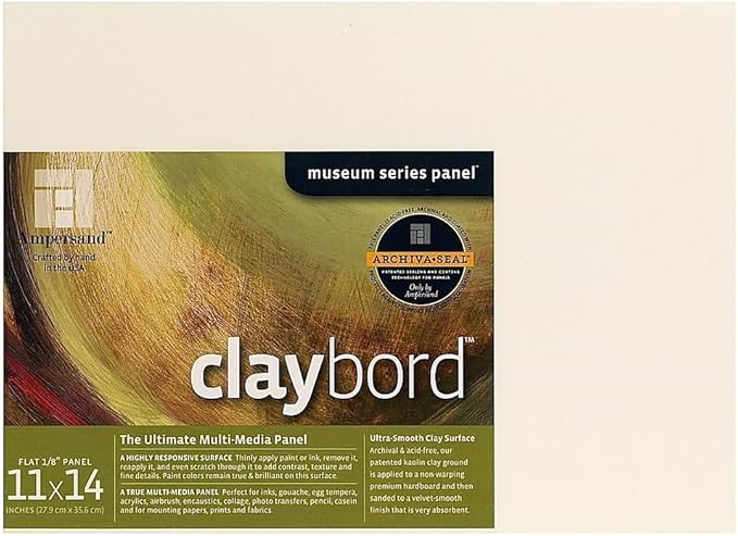 Ampersand Art Supply Claybord | 11" x 14" | 1/8" Flat Profile | Kaolin Clay Painting Panel for Acrylic, Ink, Watercolor & Mixed Media | Canvas & Paper Alternative