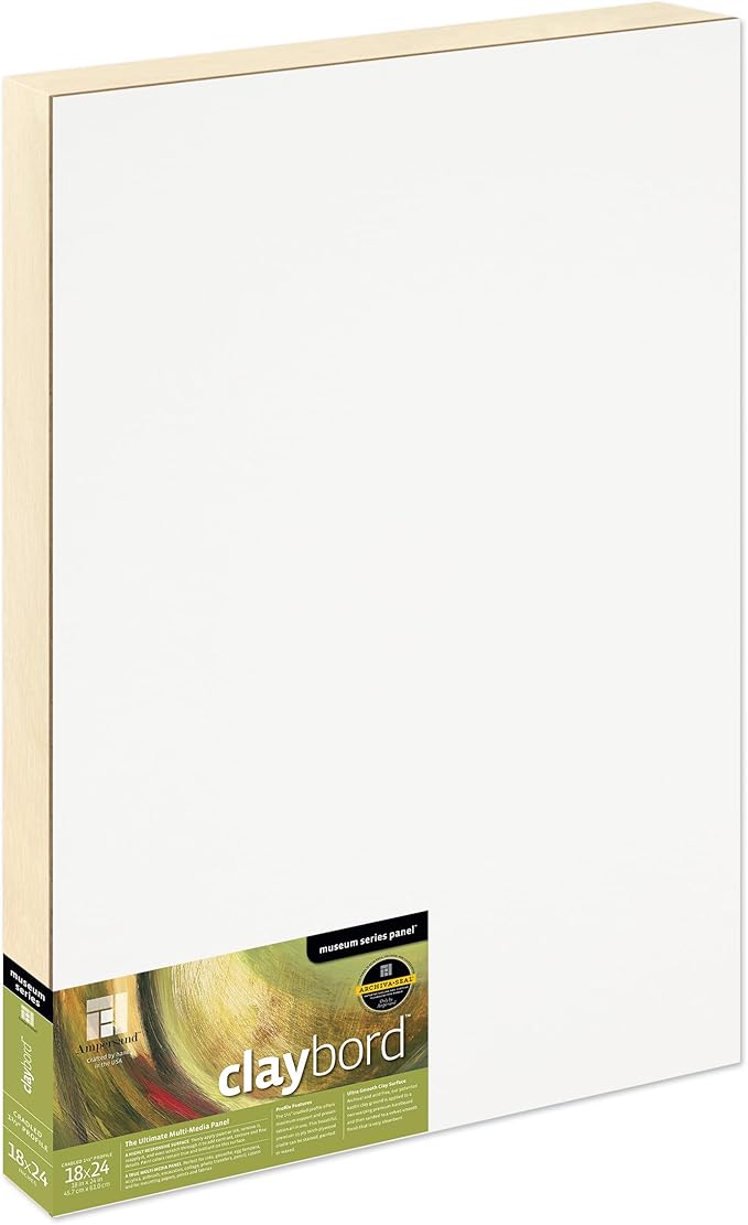 Ampersand Art Supply Claybord | 18" x 24" | 1-1/2" Cradled Profile | Kaolin Clay Painting Panel for Acrylic, Ink, Watercolor & Mixed Media | Canvas & Paper Alternative