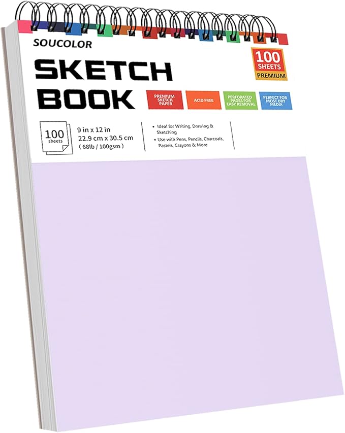 Soucolor 9"x12" Sketch Book 2-Pack: Bithday Art Supplies, Creative Gift Set for Birthdays, Art Projects, and All-Season Crafting