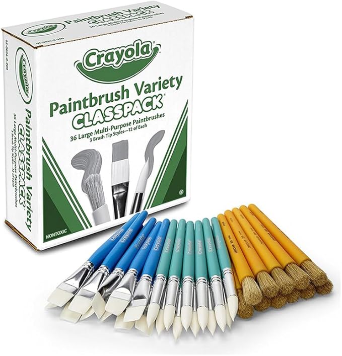 Crayola Paintbrush Variety Classpack (36ct), School Art Supplies for Kids, Flat & Round Paint Brushes for Toddlers & Classrooms, Easy Grip Handle