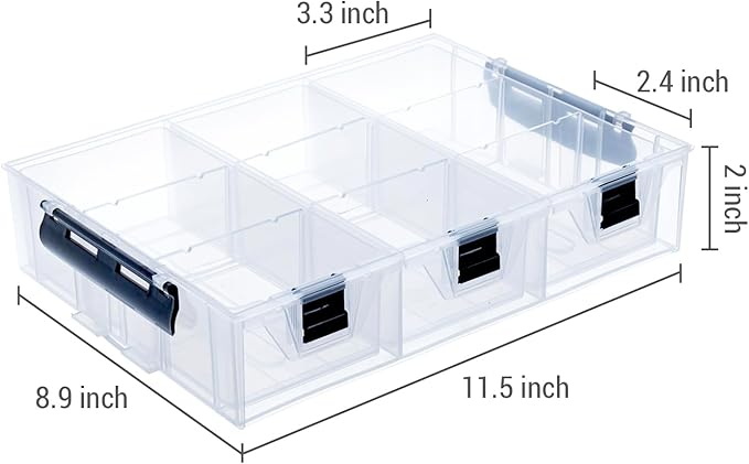 MyGift Single Add-on Tray for 11 Inch Clear Arts and Crafts Stackable Storage Box, Sewing Supplies Storage Organizer Case Accessory Optional Tray with Black Accents, 3 Drawers and Removable Dividers